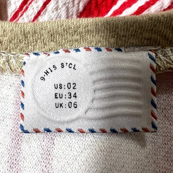 ANTHROPOLOGIE Postmark Poppy Stripe Dress Red Cream V-Neck Knee Length Size 2 - Picture 9 of 14